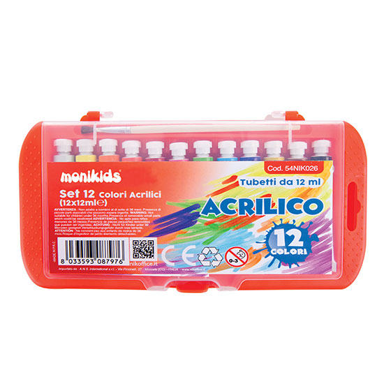 Scatola Colore Acrilico 12 Ml 12 Pz Assortiti