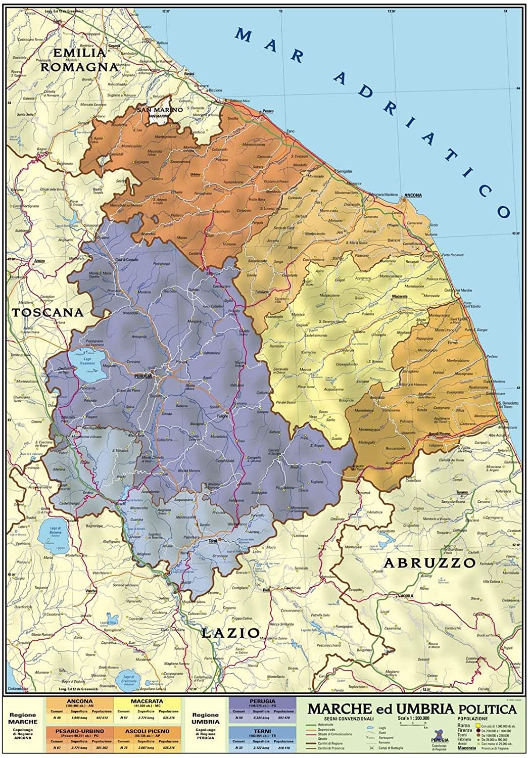 Cartina Geografica Regionale Marche-Umbria